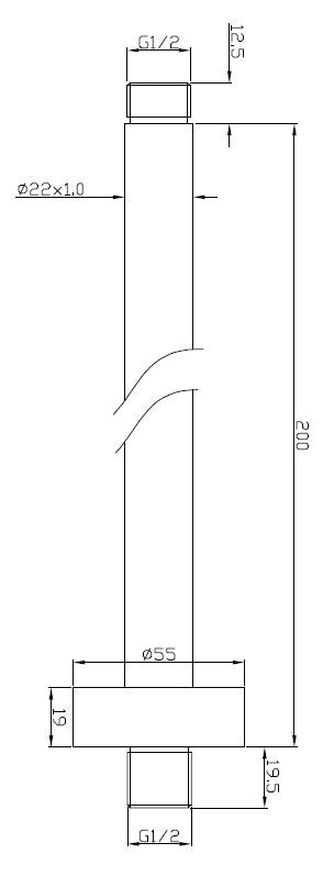 UniMatch douchearm met plafondbevestiging 20 cm chroom maattekening – 20 cm | Dealplein