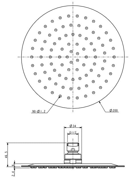 Maattekening Ufo hoofddouche rond 20 cm chroom