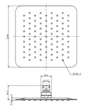 Ufo hoofddouche vierkant 20 cm chroom - maattekening