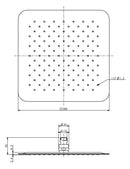 Ufo hoofddouche vierkant 30 cm chroom - maattekening