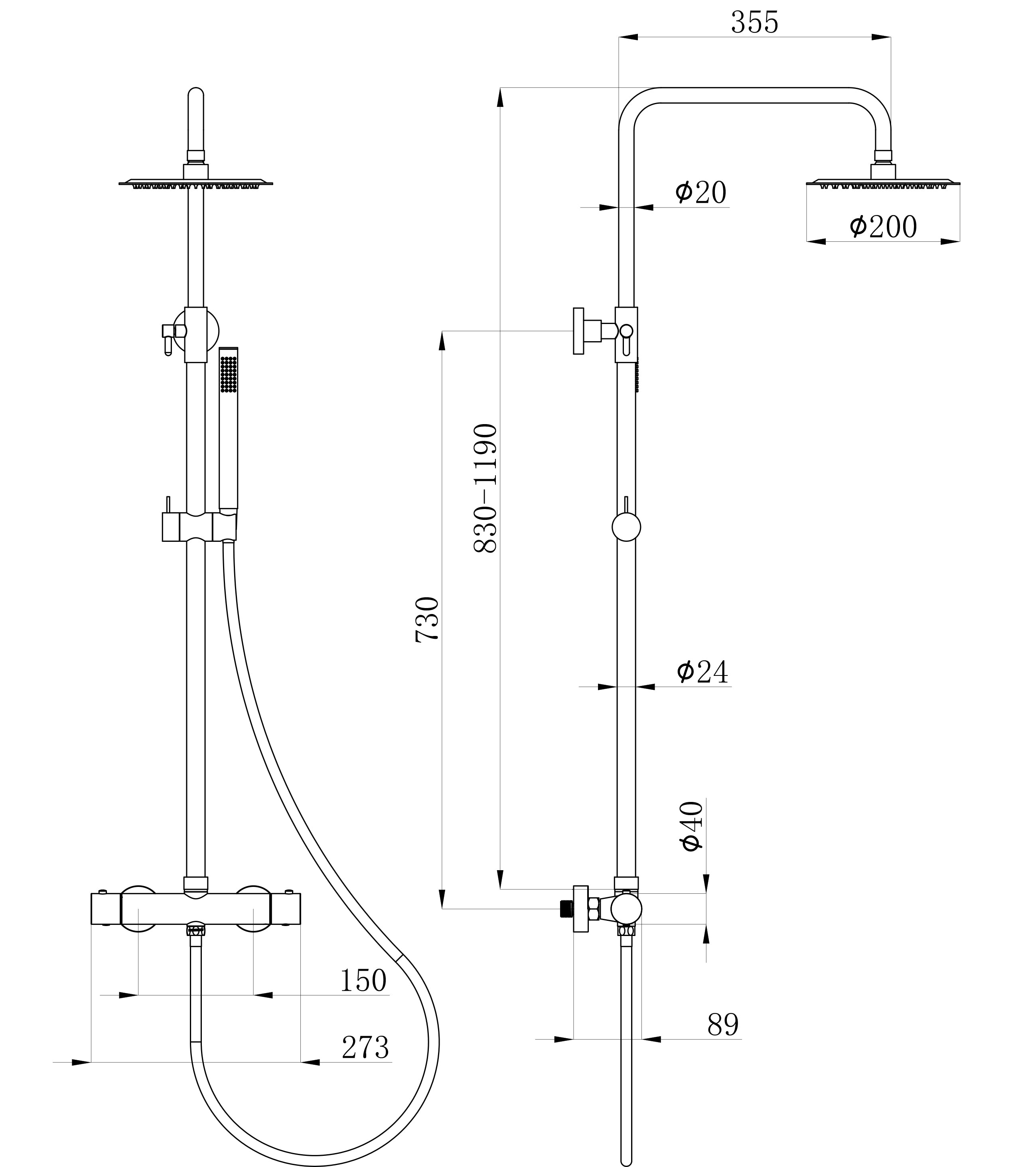 Twenty eco thermostatische regendoucheset opbouw rond chroom maattekening – afmetingen volgens maattekening | Dealplein