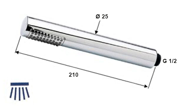 Handdouche rond 1/2'' chroom maattekening – afmetingen volgens maattekening | Dealplein
