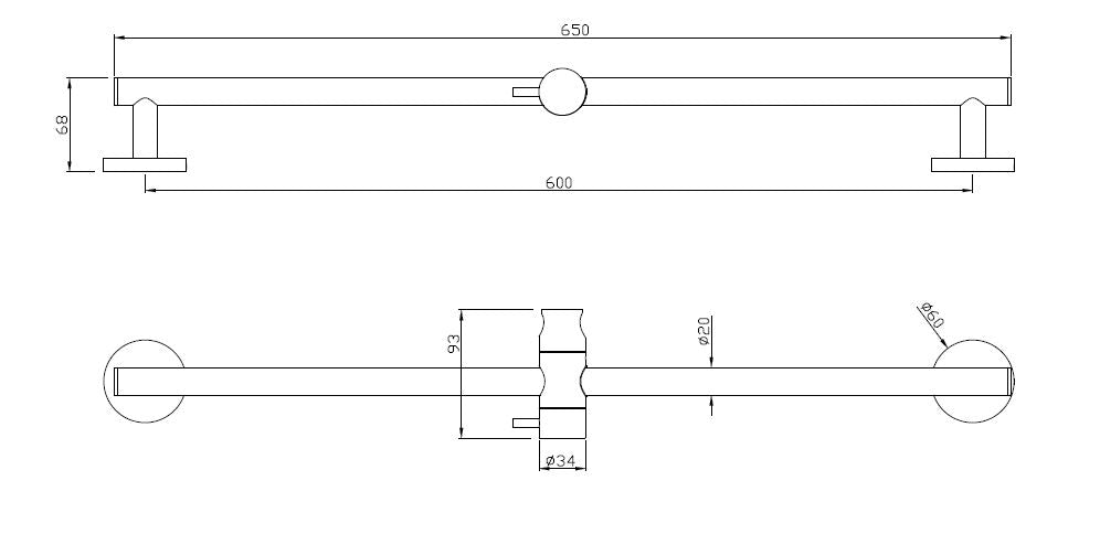 Glijstang rond 65 cm chroom maattekening – 65 cm | Dealplein