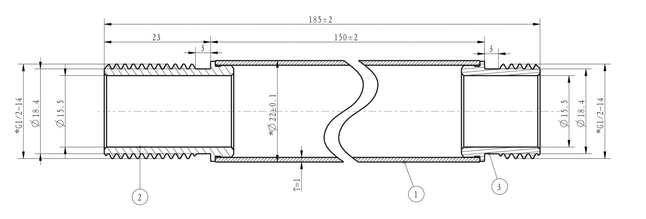 UniMatch douchearm met plafondbevestiging 15 cm chroom maattekening – 15 cm | Dealplein
