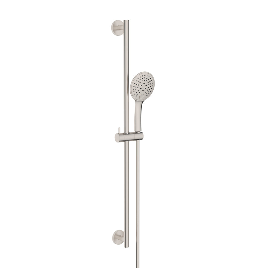 UniMatch glijstangset compleet met handdouche 3 standen Ø 12 cm geborsteld staal – Wiesbaden – Geborsteld Staal – Glijstang | Dealplein