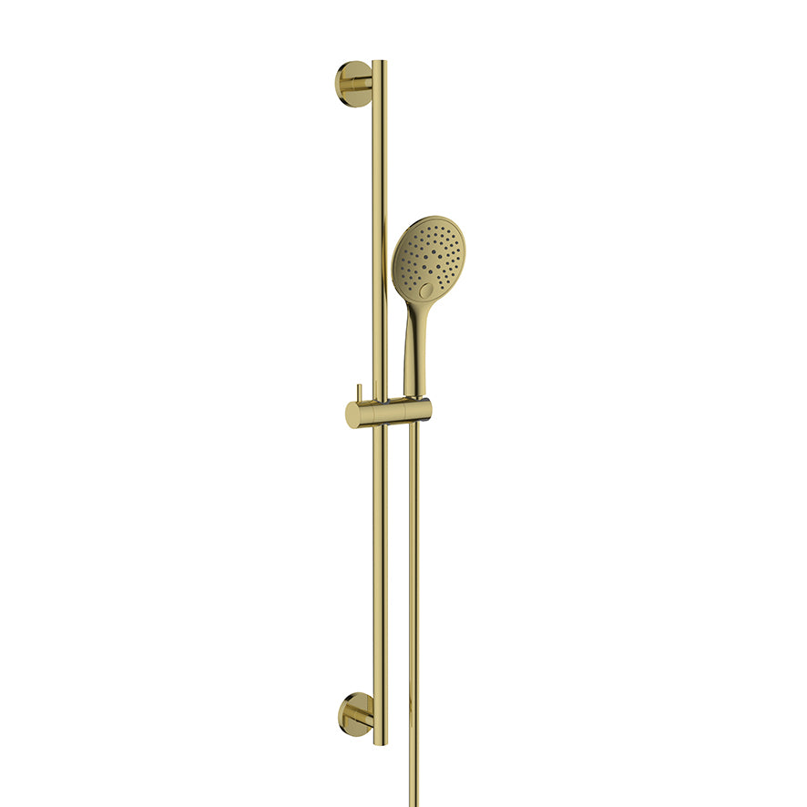 UniMatch glijstangset compleet met handdouche 3 standen Ø 12 cm geborsteld messing – Wiesbaden – Geborsteld Messing – Glijstang | Dealplein