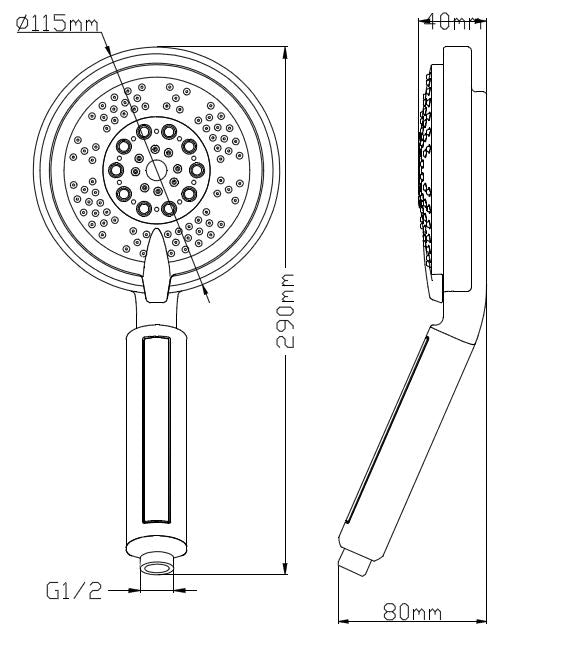 Triton verstelbare handdouche 10cm chr. maattekening – 10 cm | Dealplein