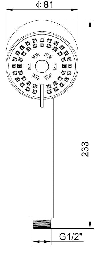 UniMatch Cadans handdoucheset met handdouche 3 standen Ø 8 cm, doucheslang en wandhouder kantelbaar geborsteld staal maattekening – 10 cm | Dealplein