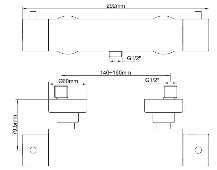 Maattekening Wiesbaden Caral Cool Touch thermostatische douchemengkraan chroom