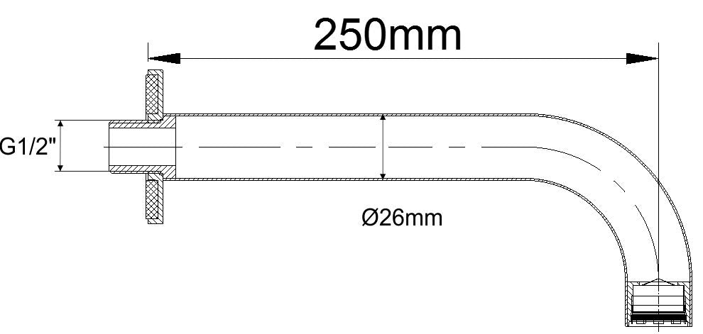 Maattekening Wiesbaden Caral baduitloop rond 25 cm 1/2'' chroom