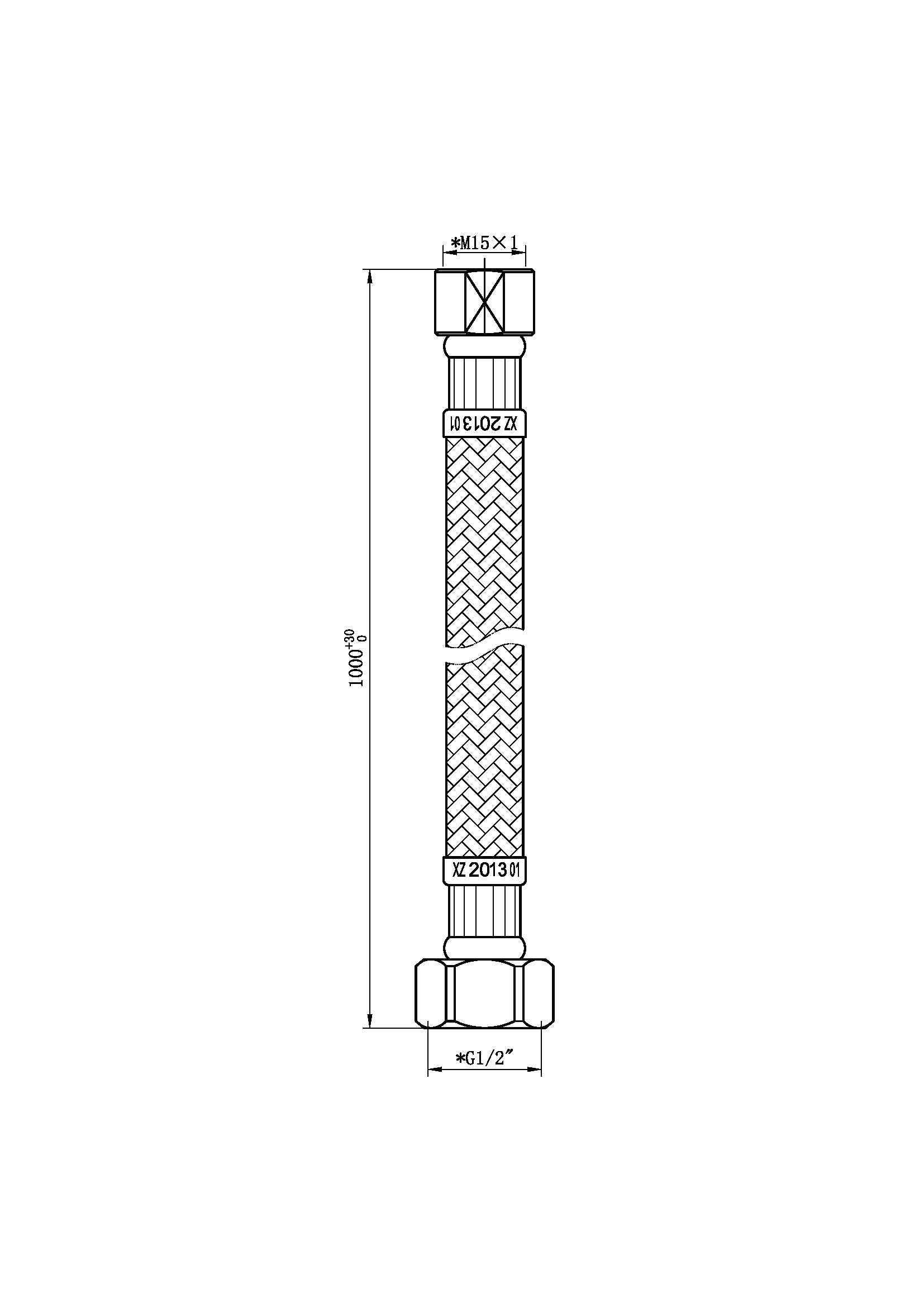Caral flexibele slang M15 x 1/2'' voor badrand handdoucheset maattekening – 15 × 1 cm | Dealplein