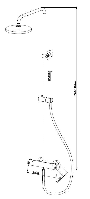 Maattekening Caralda Eco thermostatische regendoucheset opbouw chroom