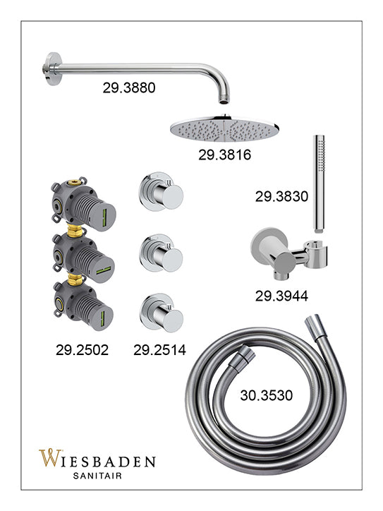 Wiesbaden Caral inbouwthermostaat 2 stopkranen compleet met hoofddouche 30 cm en staafhanddouche chroom