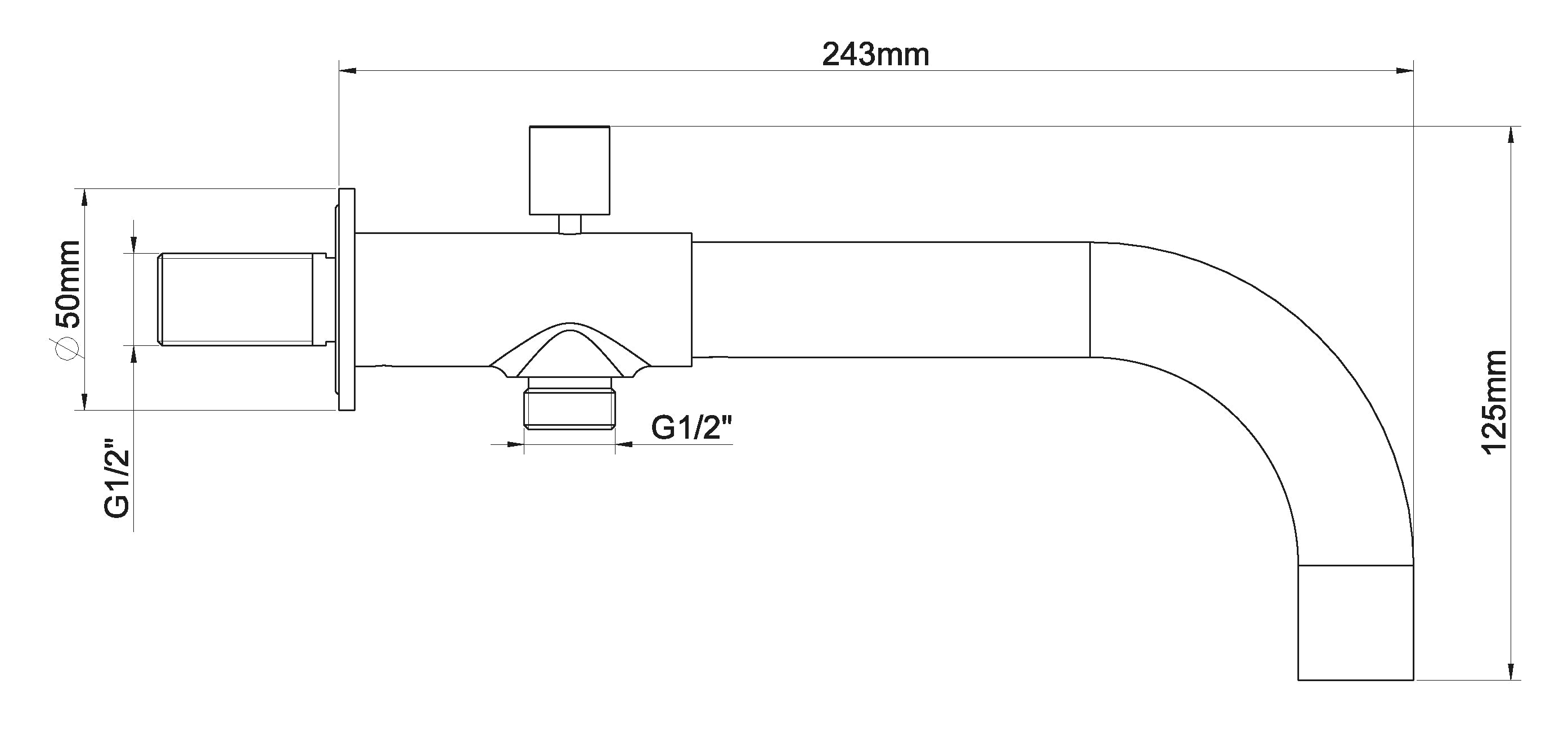 inbouw-baduitloop met omstel rond 23cm geborsteld staal PVD maattekening – afmetingen volgens maattekening | Dealplein