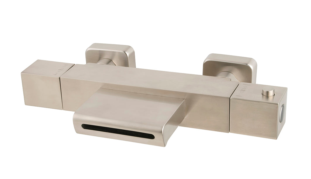 Rombo thermostatische badmengkraan waterval geborsteld staal PVD
