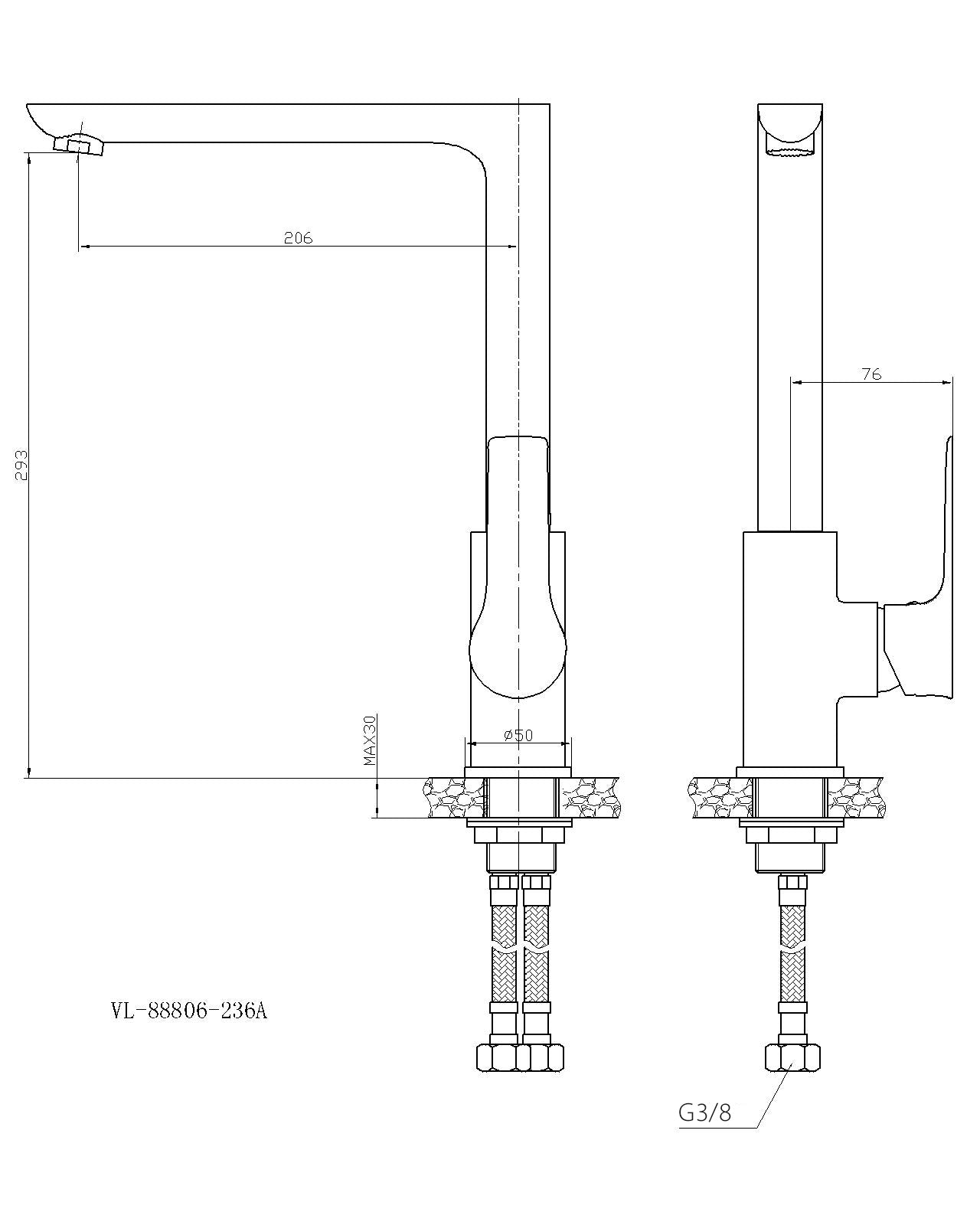 Maattekening Casma eenhendel keukenmengkraan chroom