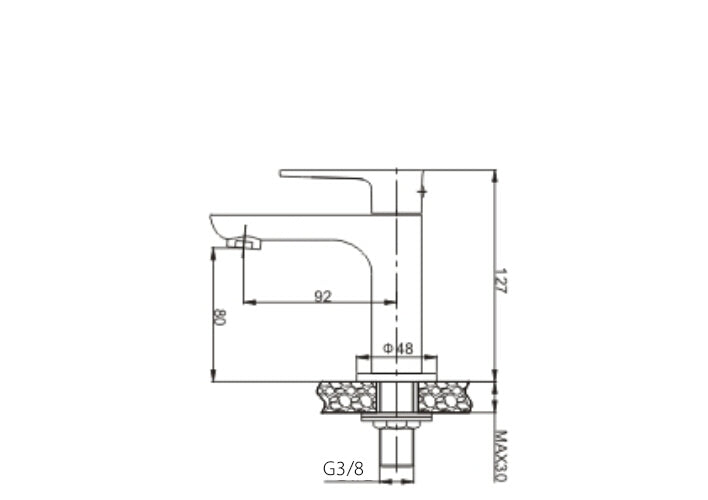 Casma fonteinkraan 1/2'' chroom maattekening – afmetingen volgens maattekening | Dealplein