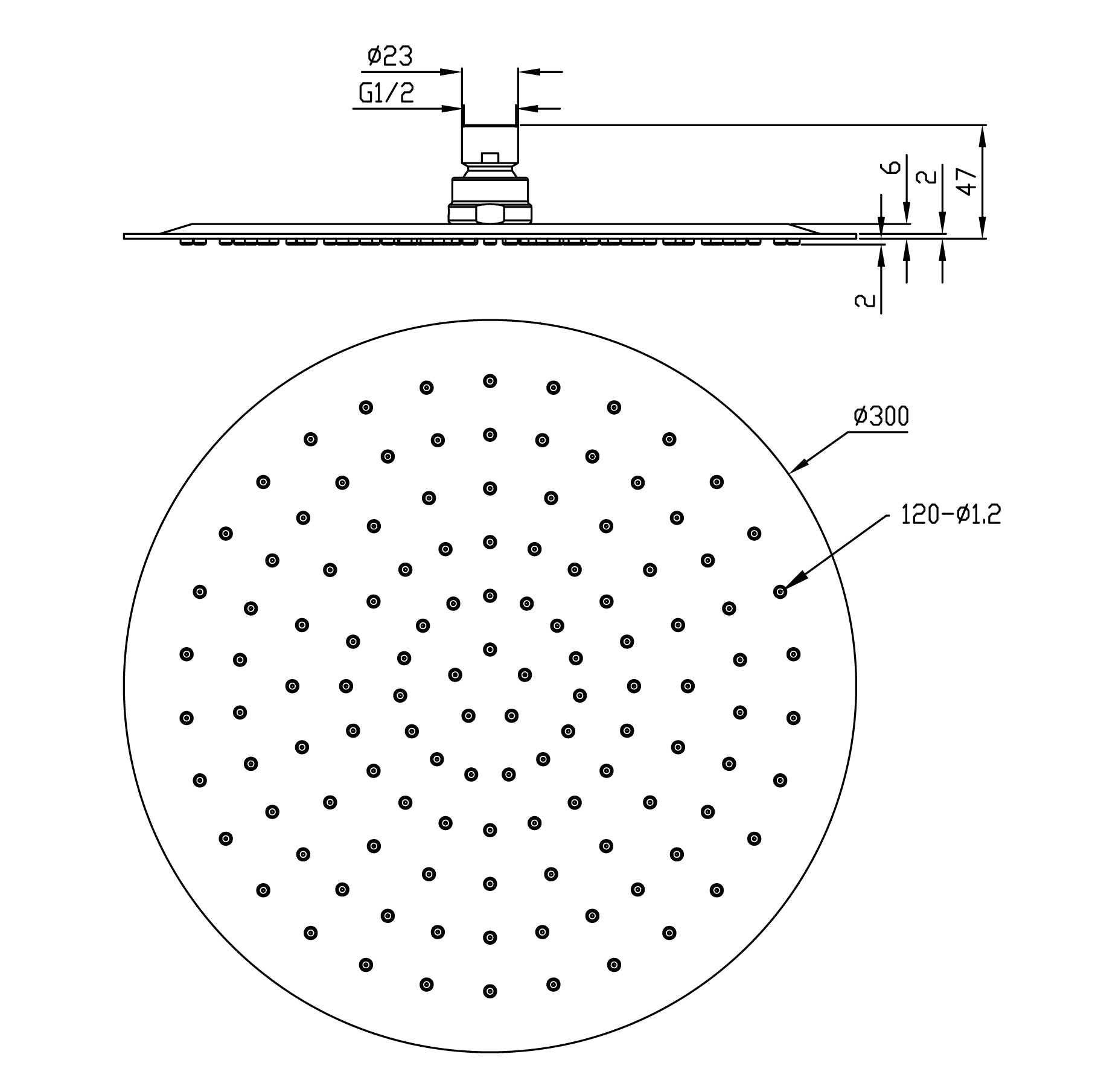 Maattekening Ufo hoofddouche rond 30 cm RVS