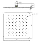 Ufo hoofddouche vierkant 30 cm RVS PVD - maattekening
