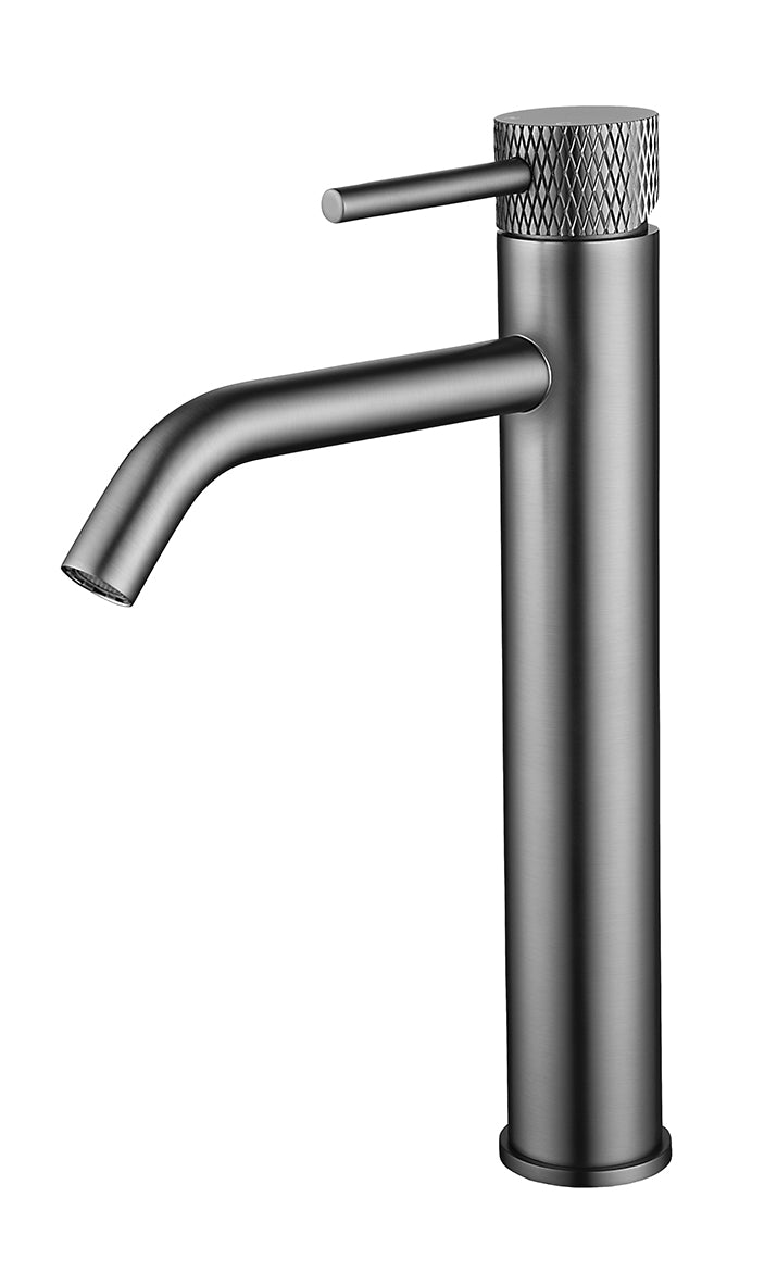 Wiesbaden Ribbd XL wastafelkraan hoog met coldstart gunmetal PVD
