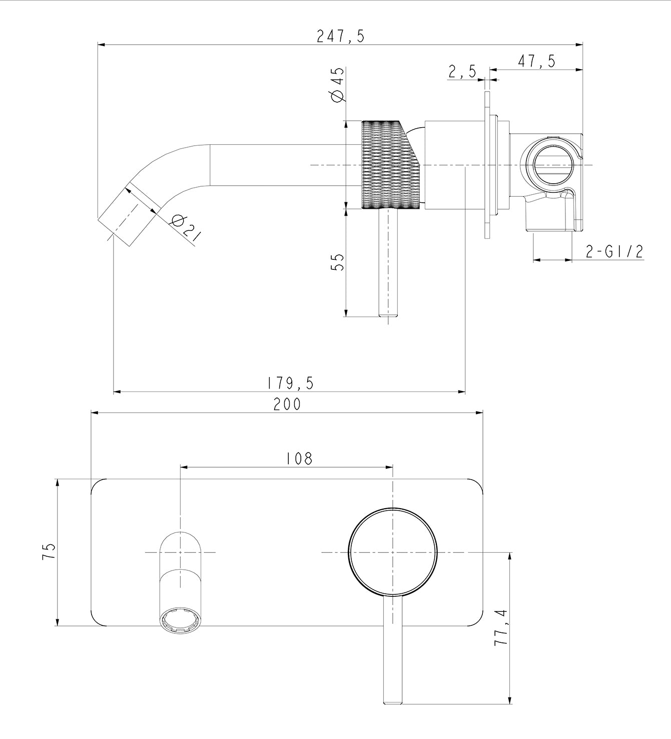 Ribbd eenhendel wastafelkraan inbouw compleet chroom maattekening – afmetingen volgens maattekening | Dealplein