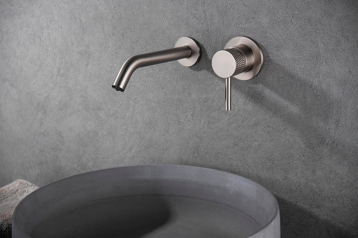 Ribbd eenhendel wastafelkraan met coldstart inbouw compleet geborsteld staal PVD – Wiesbaden – Geborsteld Staal – Inbouw Wastafelkraan | Dealplein