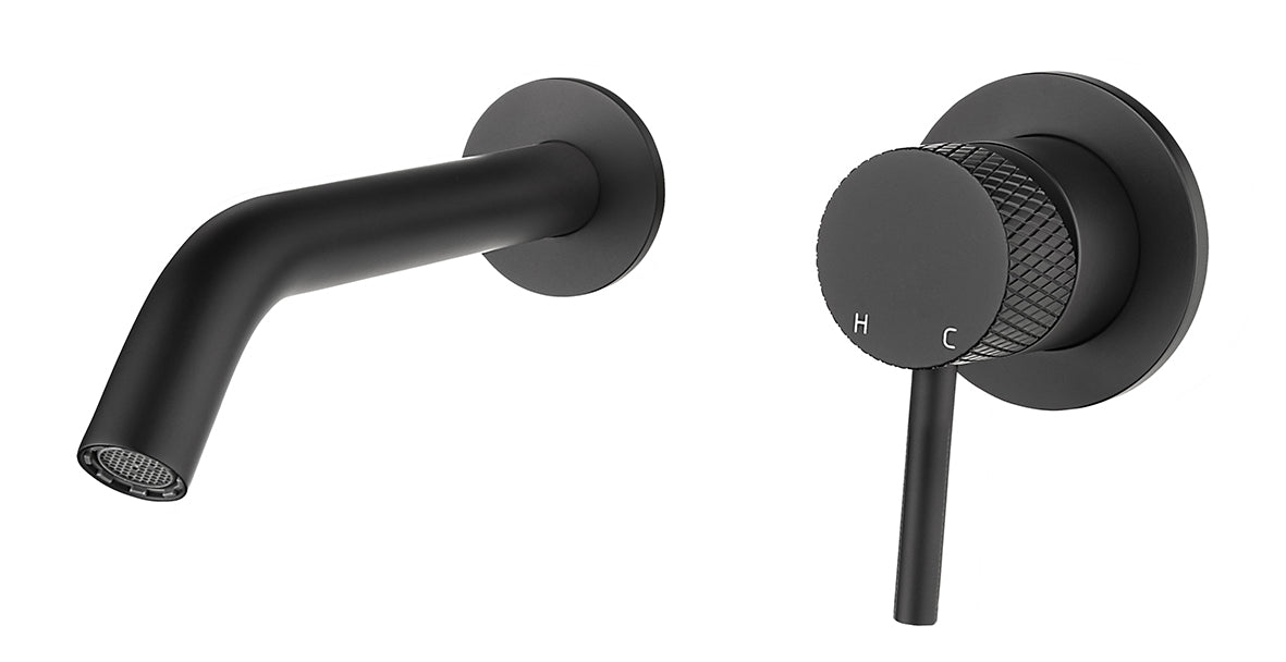 Wiesbaden Ribbd eenhendel wastafelkraan met coldstart inbouw compleet mat zwart