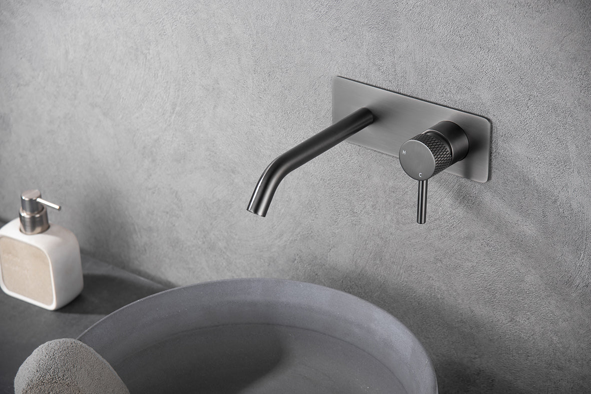 Ribbd eenhendel wastafelkraan met coldstart inbouw compleet gunmetal PVD – Wiesbaden – Gun Metal – Inbouw Wastafelkraan | Dealplein