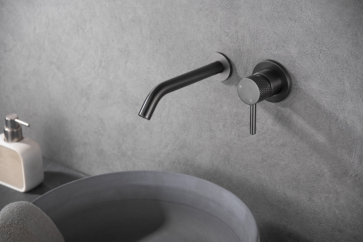 Ribbd eenhendel wastafelkraan met coldstart inbouw compleet gunmetal PVD – Wiesbaden – Gun Metal – Inbouw Wastafelkraan | Dealplein