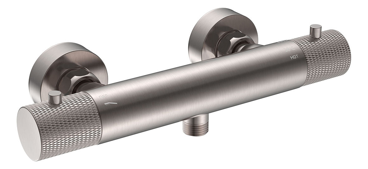 Wiesbaden Ribbd thermostatische douchemengkraan hartafstand 15 cm geborsteld staal PVD