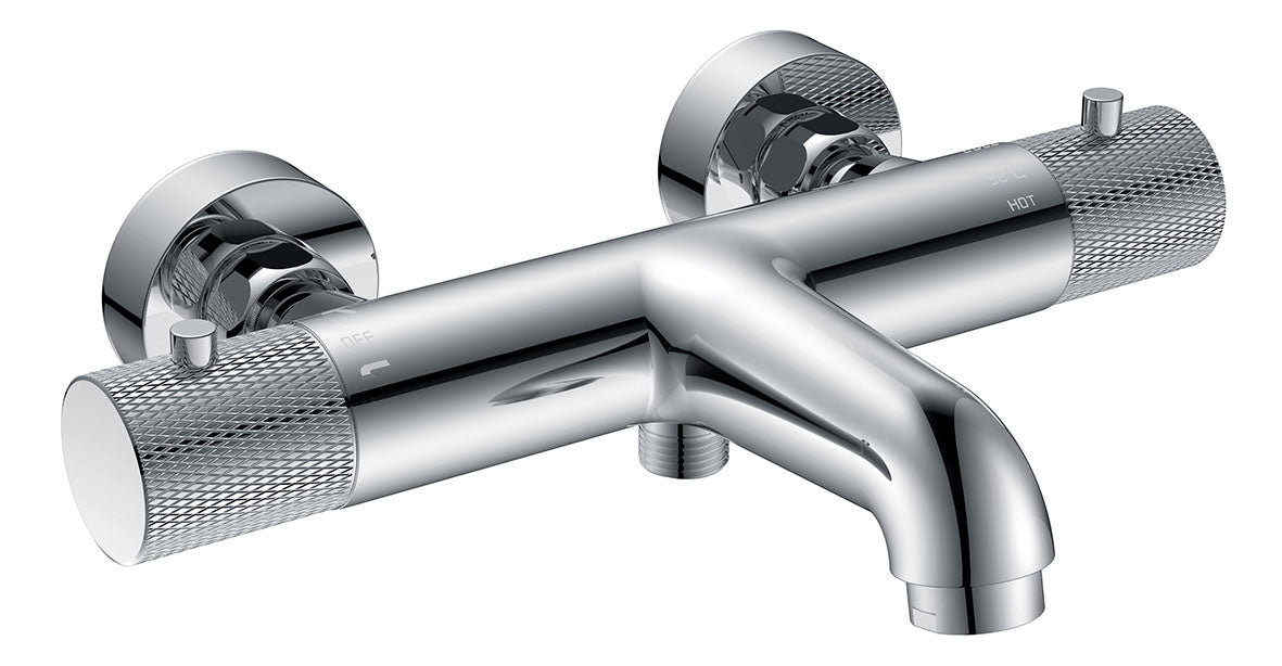 Ribbd thermostatische badmengkraan hartafstand 15 cm chroom – Wiesbaden – Chroom – Badkraan | Dealplein