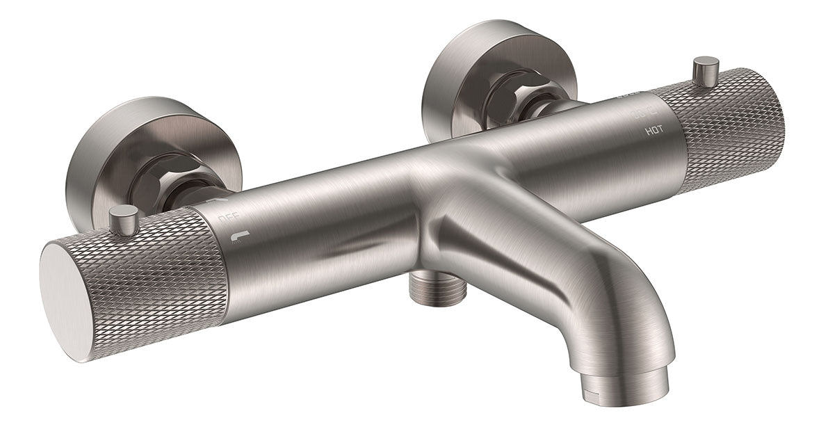 Wiesbaden Ribbd thermostatische badmengkraan hartafstand 15 cm geborsteld staal PVD