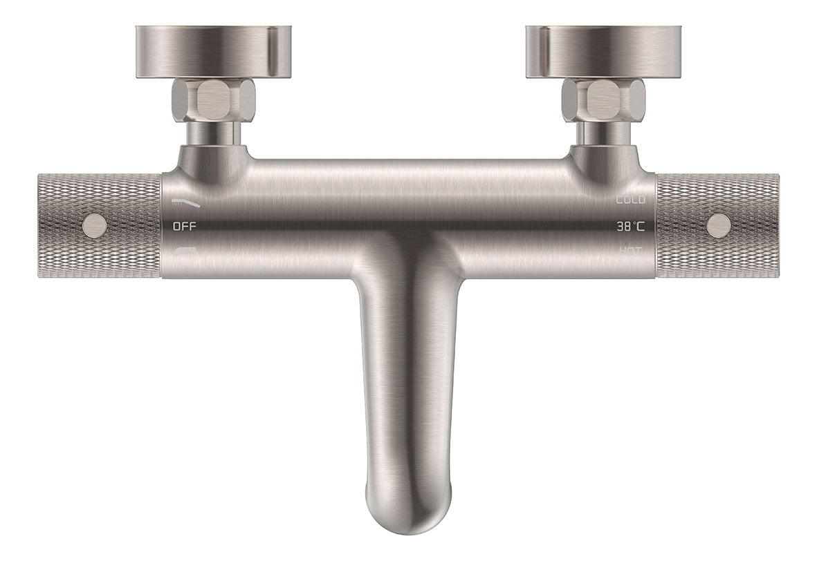 Ribbd thermostatische badmengkraan hartafstand 15 cm geborsteld staal PVD – Wiesbaden – Geborsteld Staal – Badkraan | Dealplein
