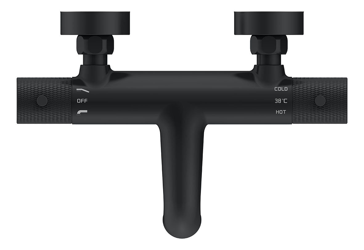 Ribbd thermostatische badmengkraan hartafstand 15 cm mat zwart – Wiesbaden – Mat Zwart – Badkraan | Dealplein