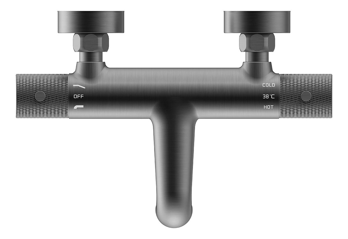 Ribbd thermostatische badmengkraan hartafstand 15 cm gunmetal PVD – Wiesbaden – Gun Metal – Badkraan | Dealplein