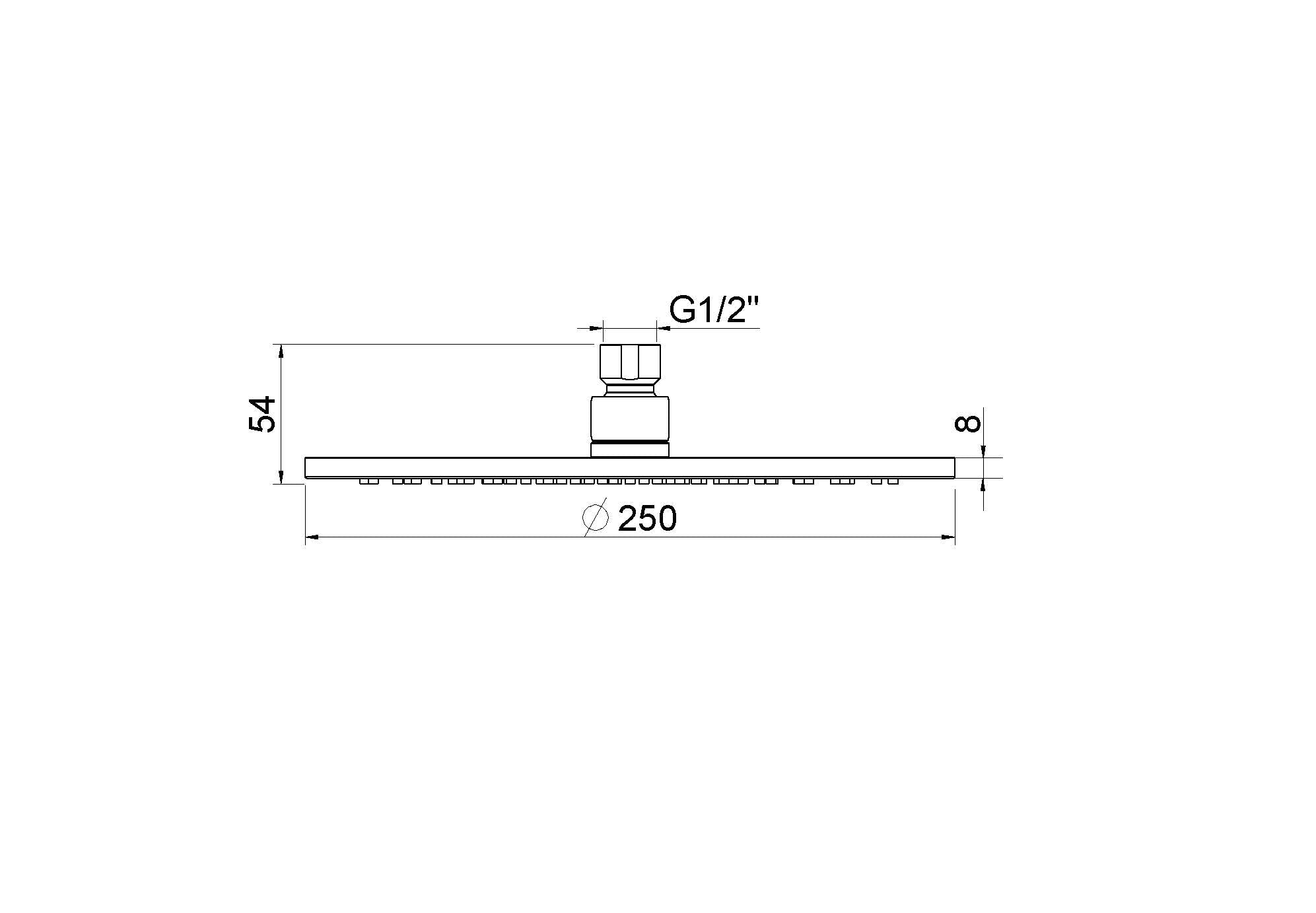 UniMatch hoofddouche rond 25 x 0,8 cm geborsteld messing PVD maattekening – 25 × 1 cm | Dealplein