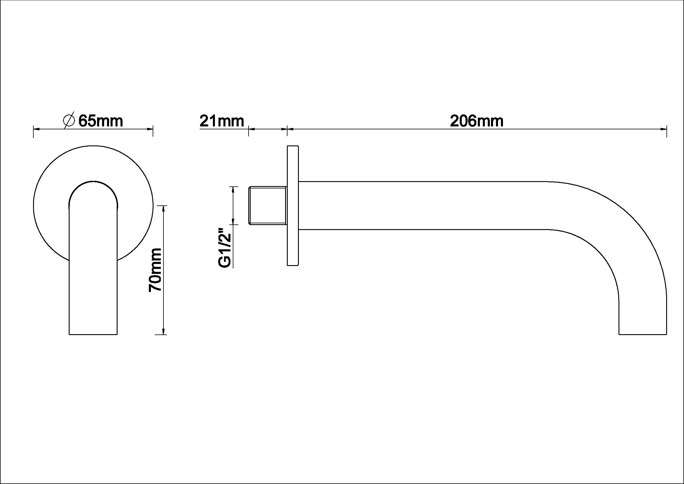 Caral baduitloop rond 20 cm 1/2'' geborsteld brons koper PVD maattekening – afmetingen volgens maattekening | Dealplein