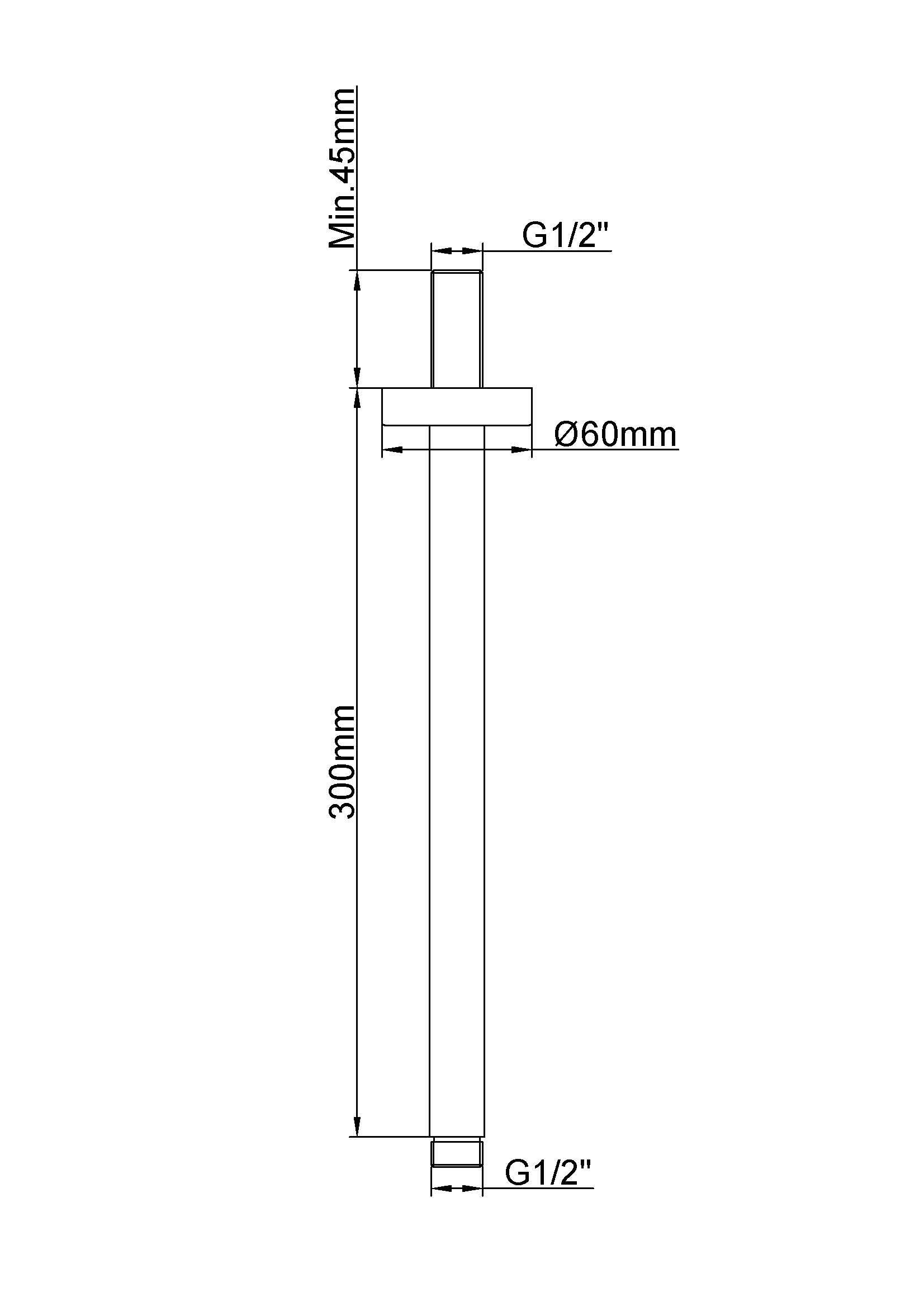 UniMatch douchearm met plafondbevestiging 30 cm geborsteld koper maattekening – 30 cm | Dealplein