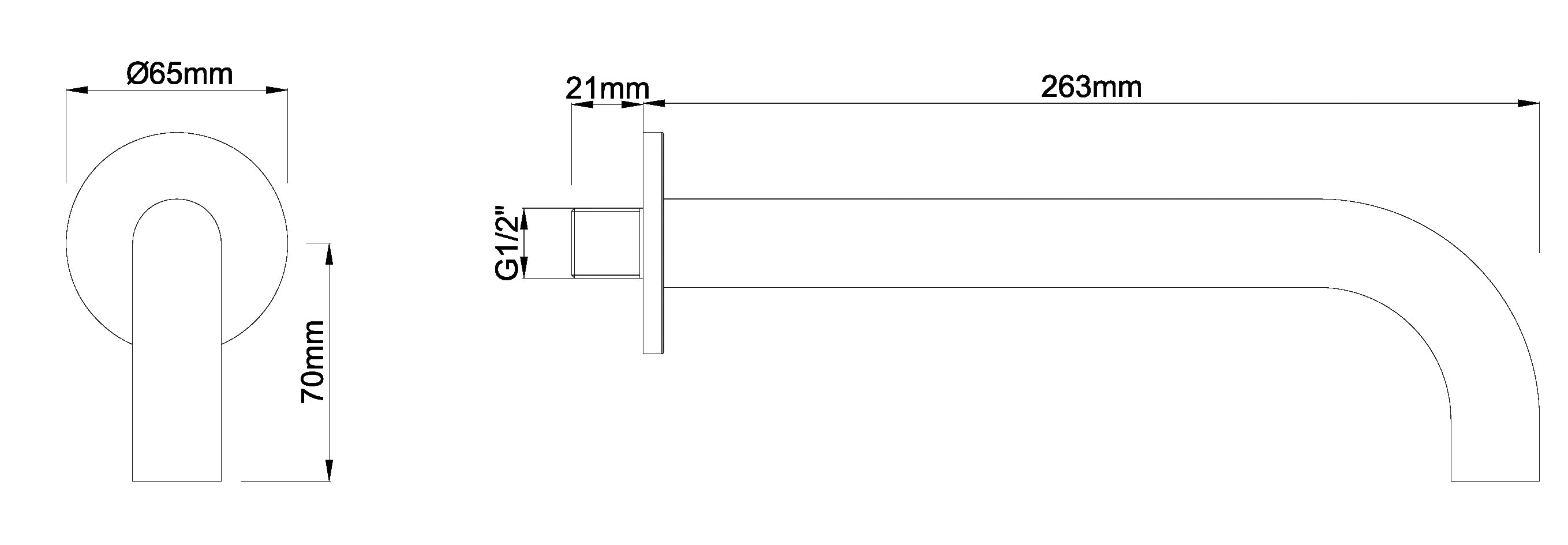 Caral baduitloop rond 25 cm 1/2'' geborsteld brons koper PVD maattekening – afmetingen volgens maattekening | Dealplein