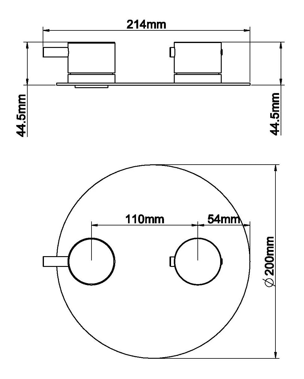 Maattekening Wiesbaden Caral afbouwdeel rond inbouwthermostaat 2 weg gunmetal PVD