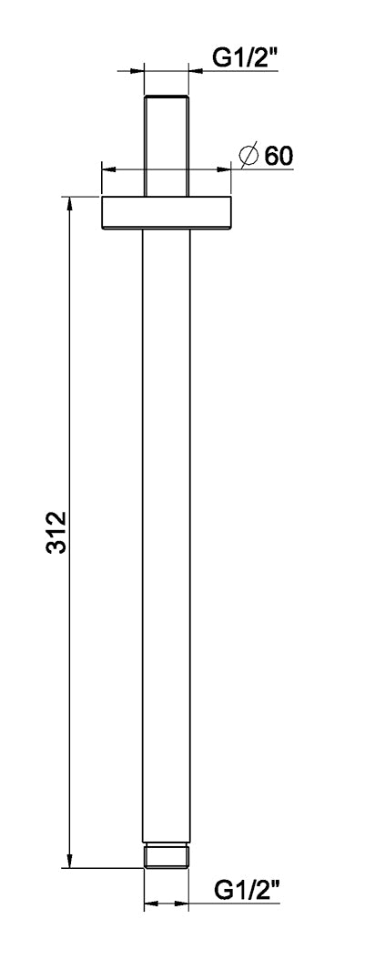 UniMatch douchearm met plafondbevestiging 30 cm gunmetal PVD maattekening – 30 cm | Dealplein