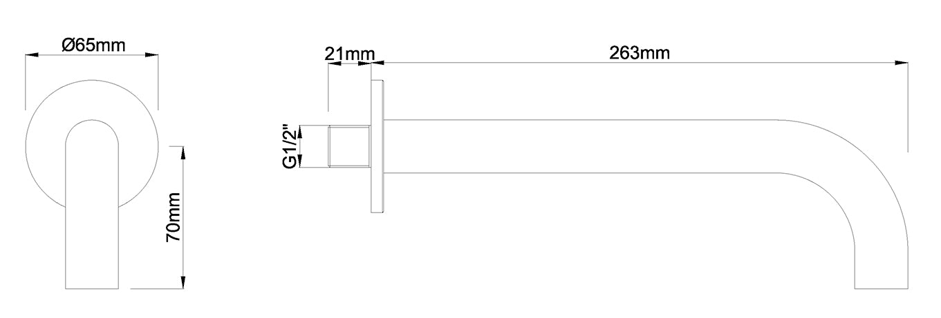 Caral baduitloop rond 25 cm 1/2'' gunmetal PVD maattekening – afmetingen volgens maattekening | Dealplein