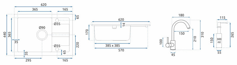 Granieten spoelbak Nils metalic 5-in-1 set - View 13