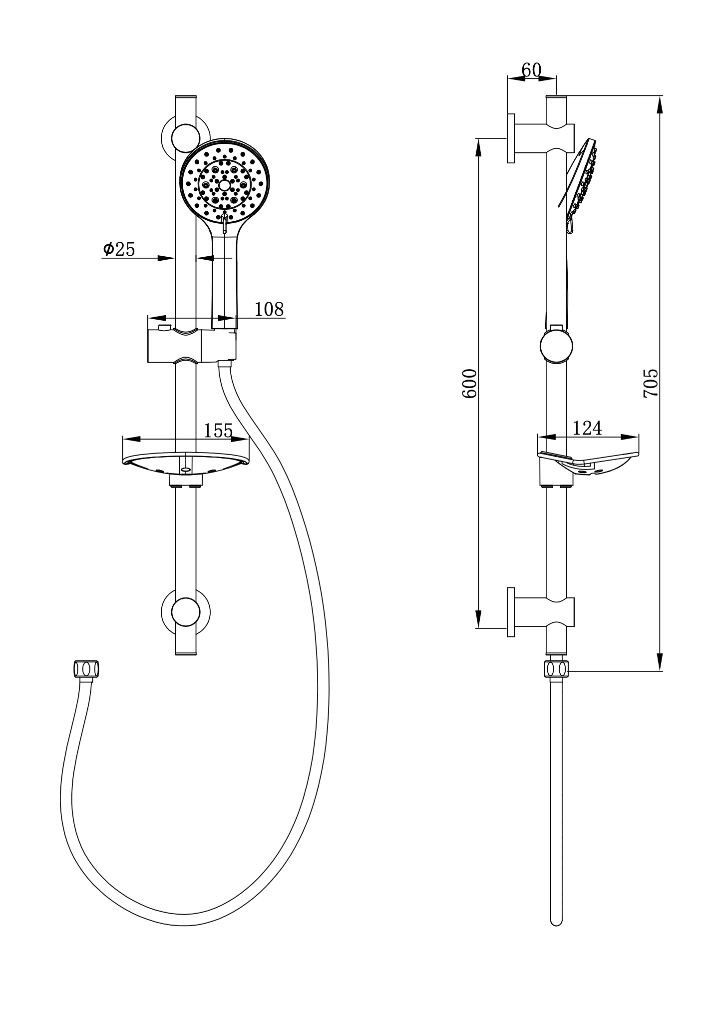 Maattekening Glijstangset compleet chroom