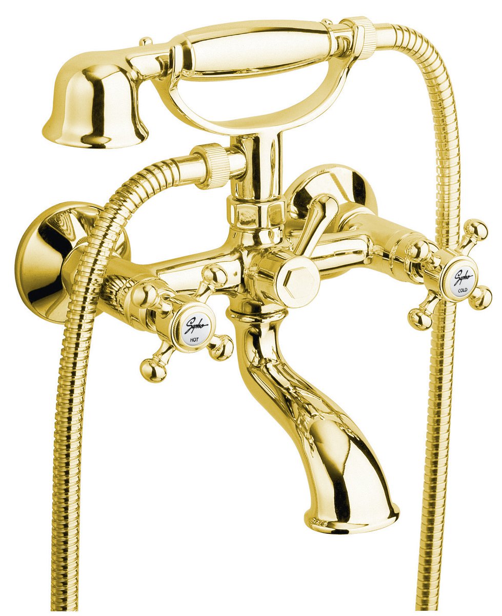 Antea Retro Badmengkraan Messing Wandmontage Met Handdouche Goud - Productfoto