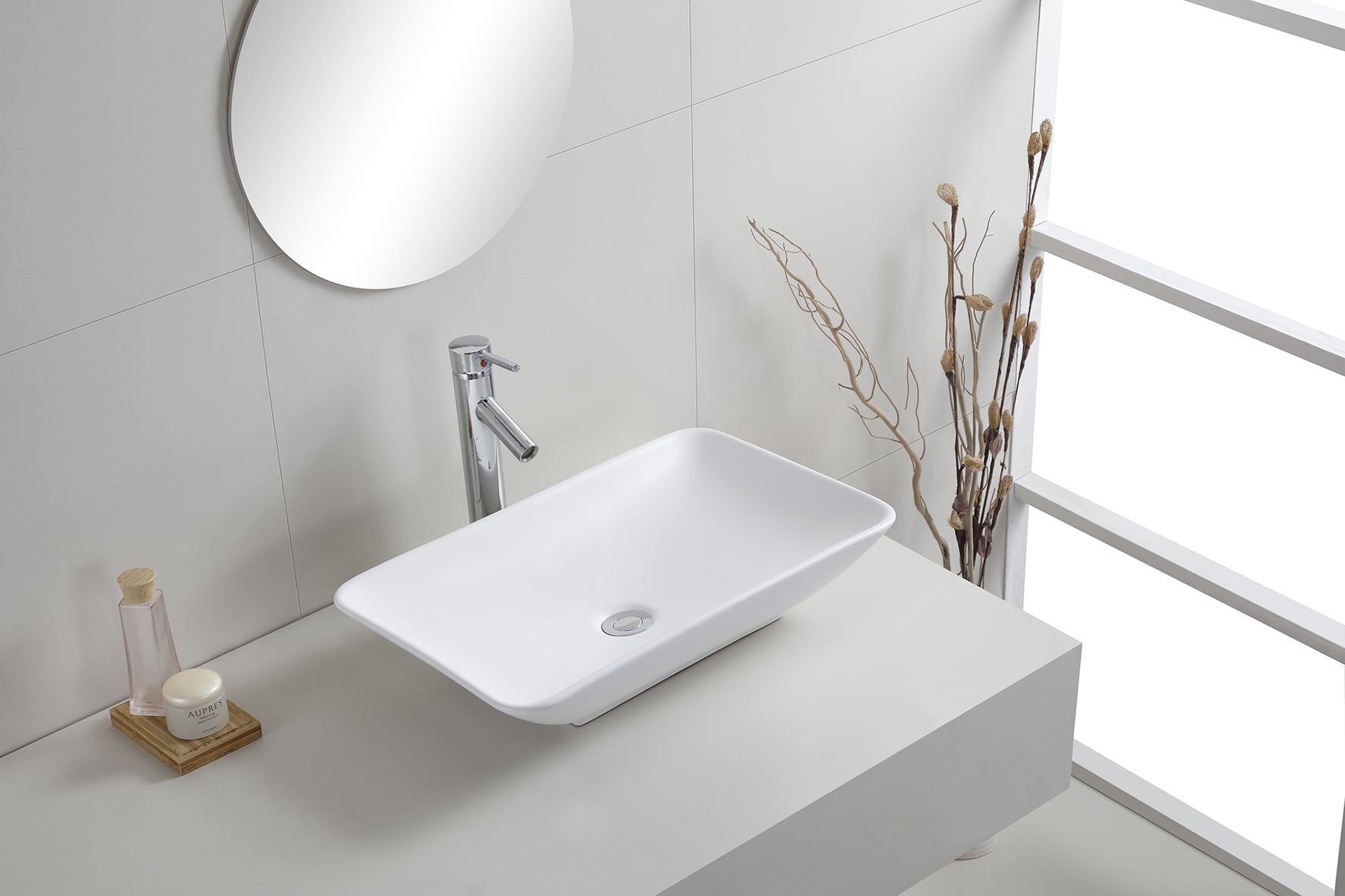 Karé waskom rechthoekig 58 x 36 x 11,5 cm keramiek mat wit – Wiesbaden – Mat Wit – Waskommen | Dealplein
