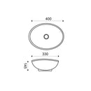 Maattekening – Barco waskom ovaal 40 x 33 x 14,5 cm keramiek mat wit