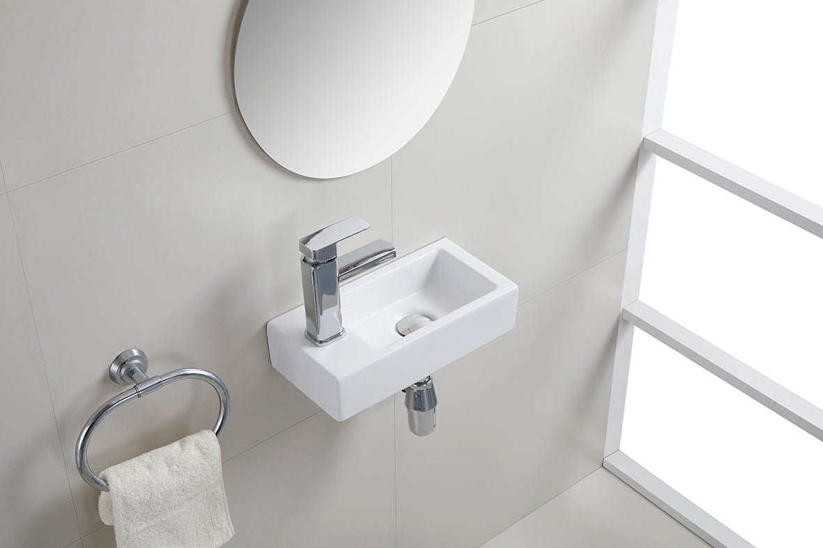 Rhea S mini fontein links 36,5 x 18 x 9 cm keramiek mat wit – Wiesbaden – Mat Wit – Fonteinen | Dealplein