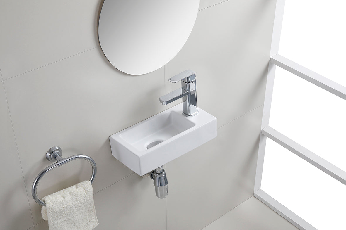 Rhea S mini fontein rechts 36,5 x 18 x 9 cm keramiek mat wit – Wiesbaden – Mat Wit – Fonteinen | Dealplein
