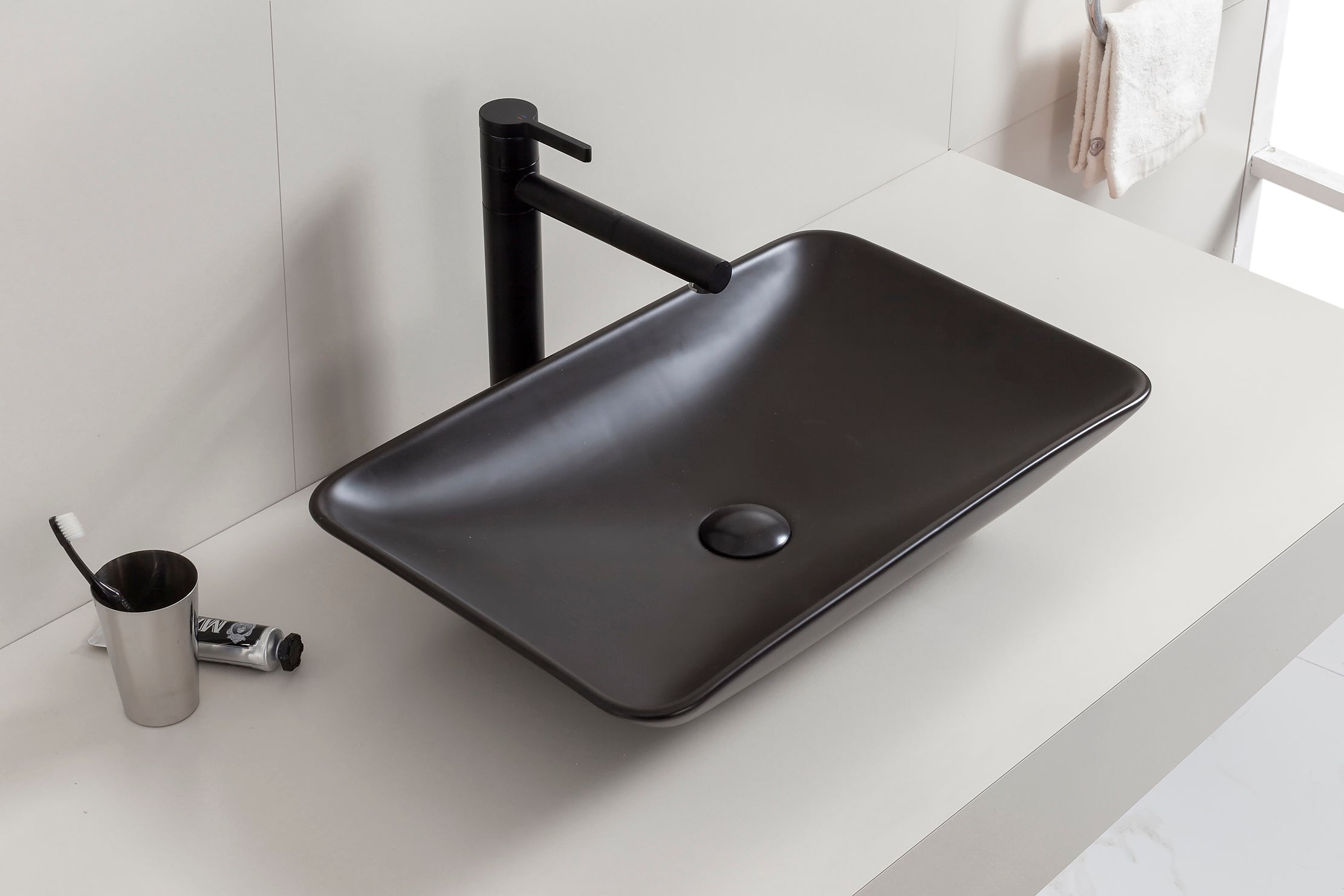 Karé waskom rechthoekig 58 x 36 x 11,5 cm keramiek mat zwart – Wiesbaden – Mat Zwart – Waskom | Dealplein